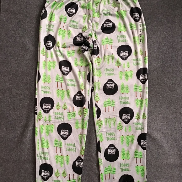 Men s Bob Ross pajama bottom pant large gray happy tree